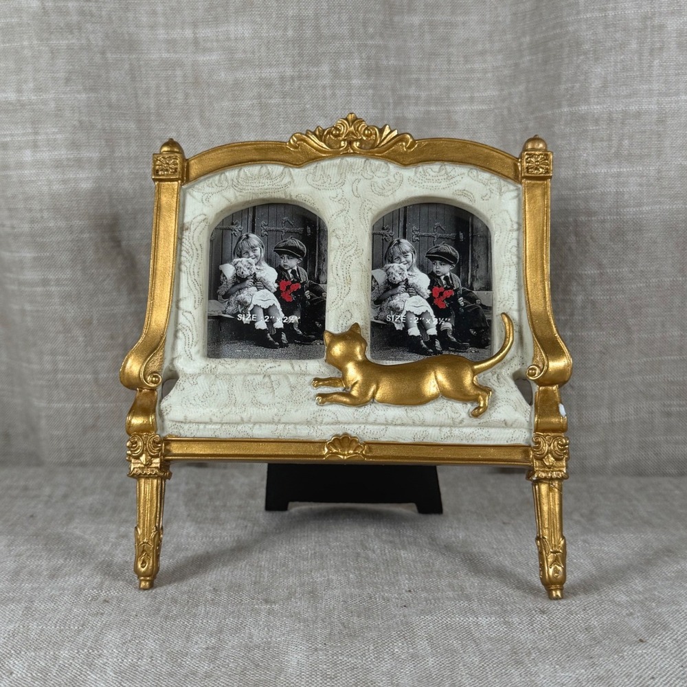 Picture Frame Good Vintage Gold Settee Sofa Double Photo Cat Ornate Victorian